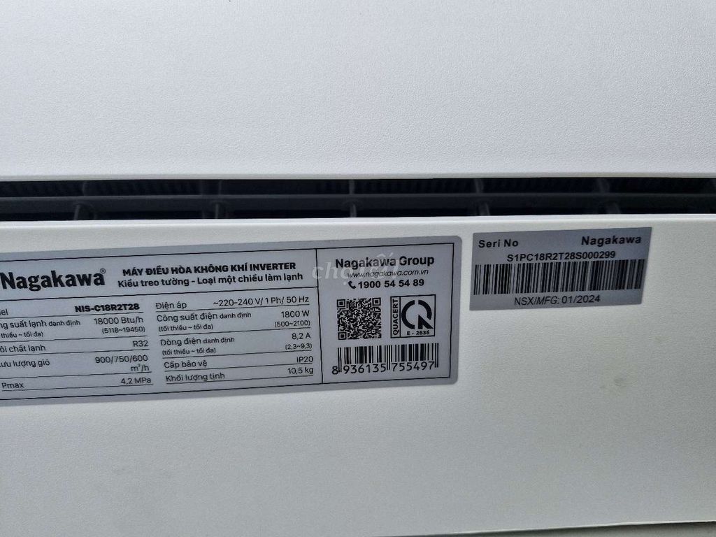 [Hồ Chí Minh] # Thanh lý máy lạnh Nagakawa 2hp inverter 2024 còn bảo hành