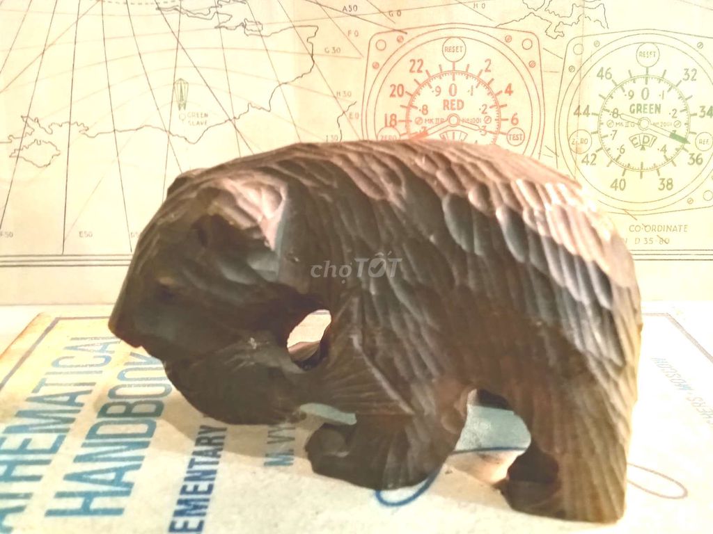 Vintage Wood Carved Bear Salmon