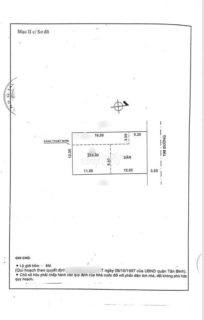 Nhà cấp 4 diện tích 258m2(12*22) hẻm 8m gần Chợ Tân Hương, Q.Tân Phú