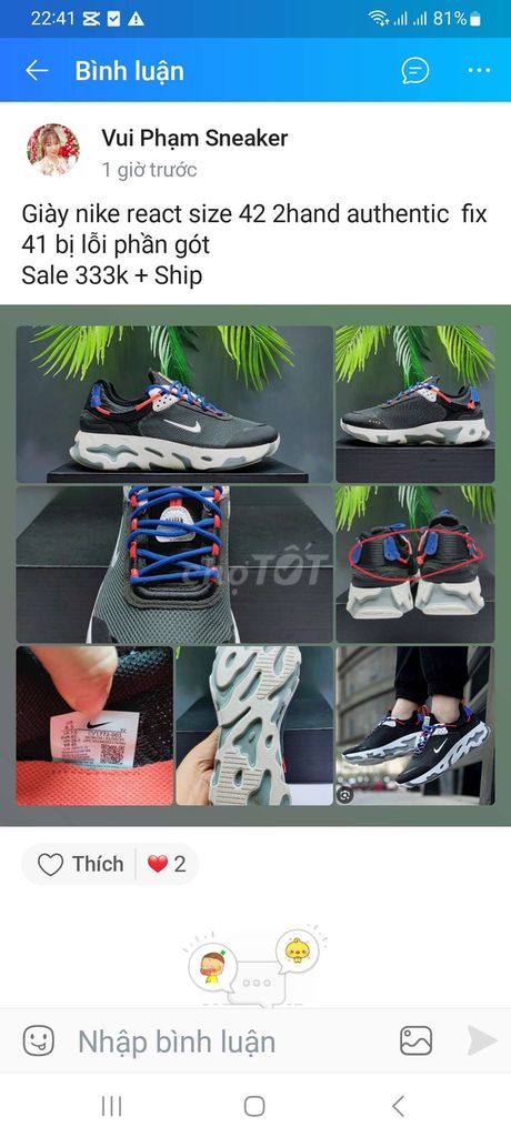 Giày nike react size 42 2hand authentic