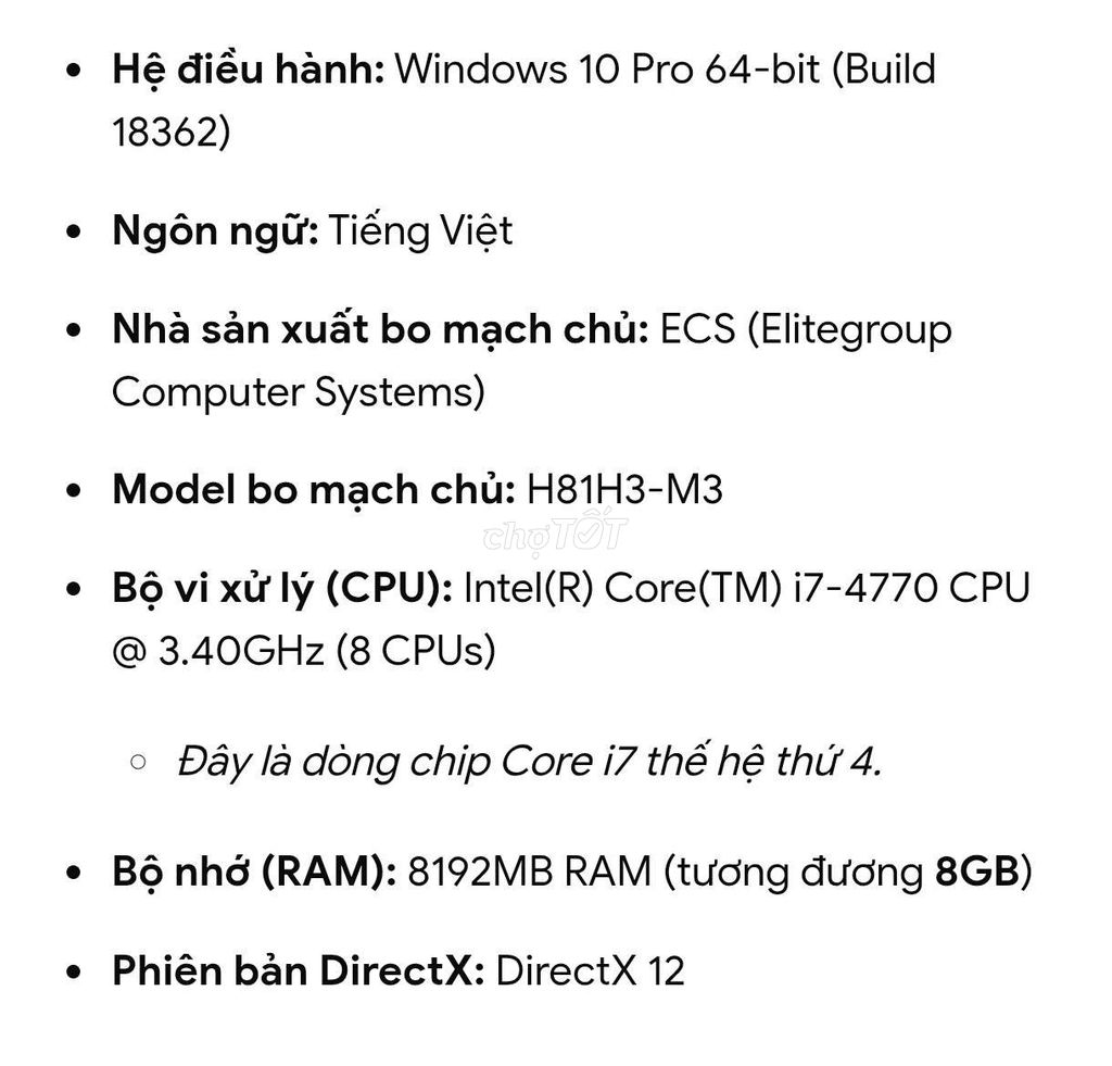 ECS H81H3-M3 i7-4770 24 inch. Mua bán Máy tính để bàn tại Huyện Việt Yên Bắc Giang được đăng bởi Trung Thân hình 1