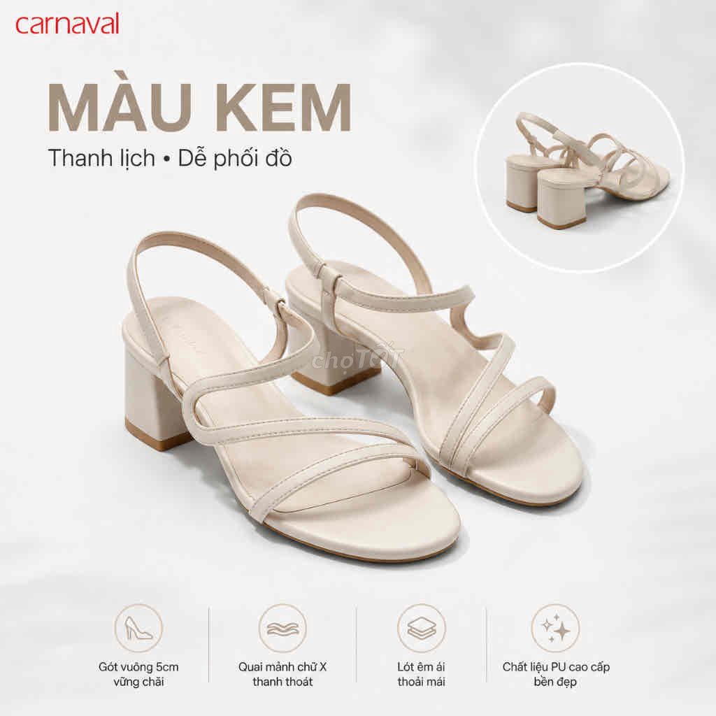 Sandal cao gót Nữ Da PU Kem Gót vuông. Mua bán Giày dép tại Quận Tân Bình Tp Hồ Chí Minh được đăng bởi Phương Anh hình 1