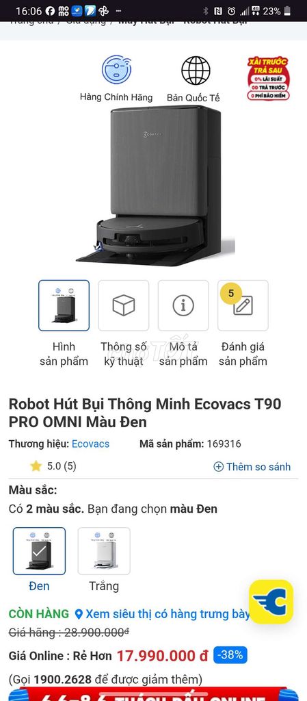 Robot hút bụi Ecovacs T90 PRO OMNI Đen. Mua bán Thiết bị vệ sinh, nhà tắm tại Quận Hải Châu Đà Nẵng được đăng bởi Nguyen Dang Vinh hình 1