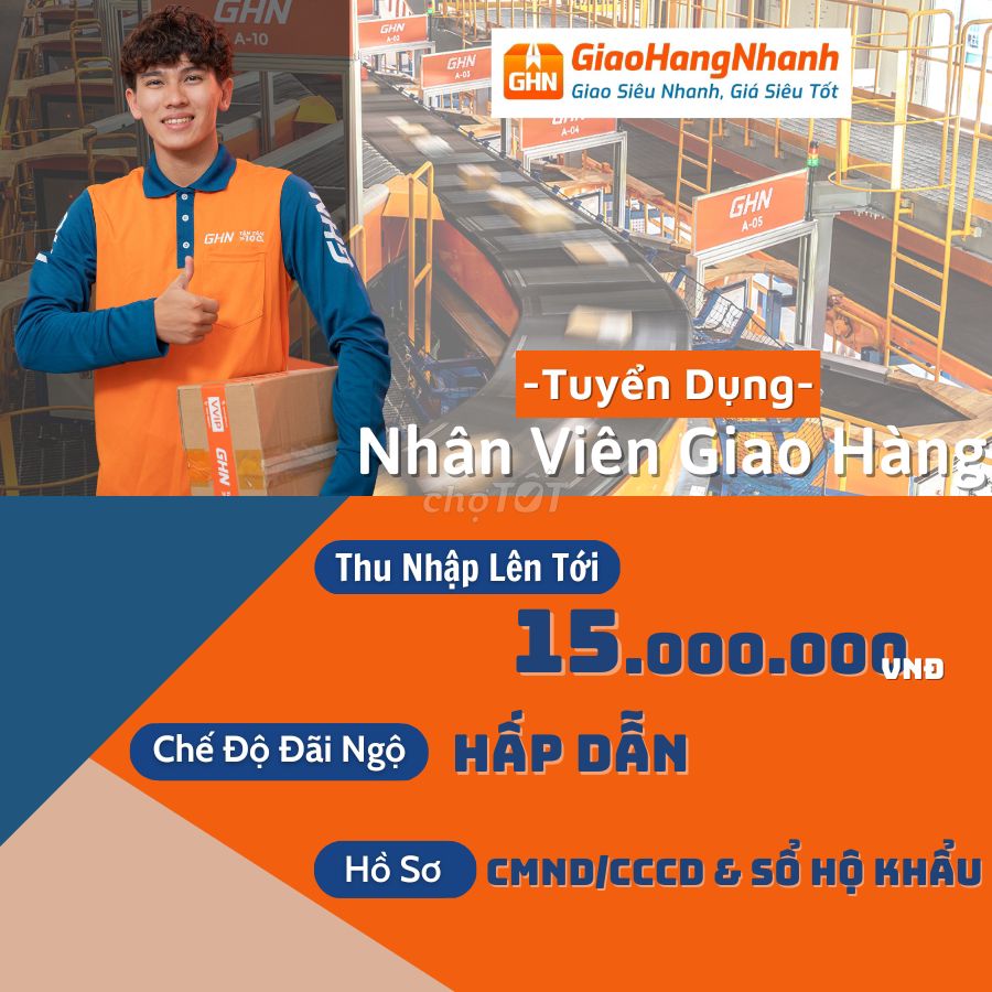 Nhân Viên Giao Hàng Xe Máy lương 15 tr