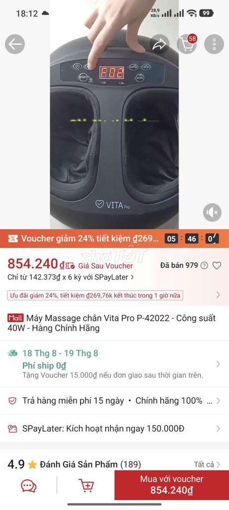 Máy massage chân Vita Pro P-42022 Đen. Mua bán Nội thất, đồ gia dụng khác tại Thành phố Thủ Đức Tp Hồ Chí Minh được đăng bởi Nguyễn Tuyền hình 1