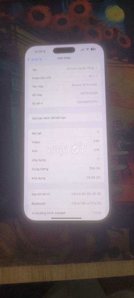 Apple iPhone 16 Pro Max 256GB Vàng. Mua bán Điện thoại tại Huyện Giồng Riềng Kiên Giang được đăng bởi Vancuong Huynh hình 1