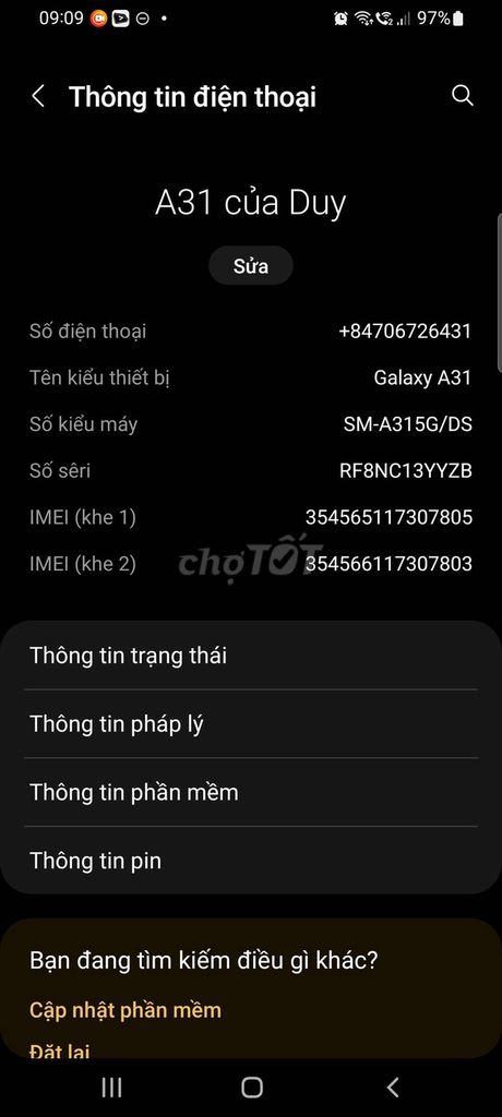 Samsung Galaxy A31 128GB Đen. Mua bán Điện thoại tại Huyện Long Hồ Vĩnh Long được đăng bởi NGUYỄN PHUC DUY hình 1