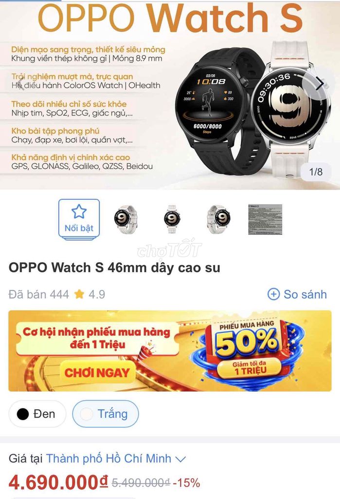 OPPO Watch S Trắng Đồng hồ thông minh. Mua bán Thiết bị đeo thông minh tại Quận 10 Tp Hồ Chí Minh được đăng bởi Phương  hình 1