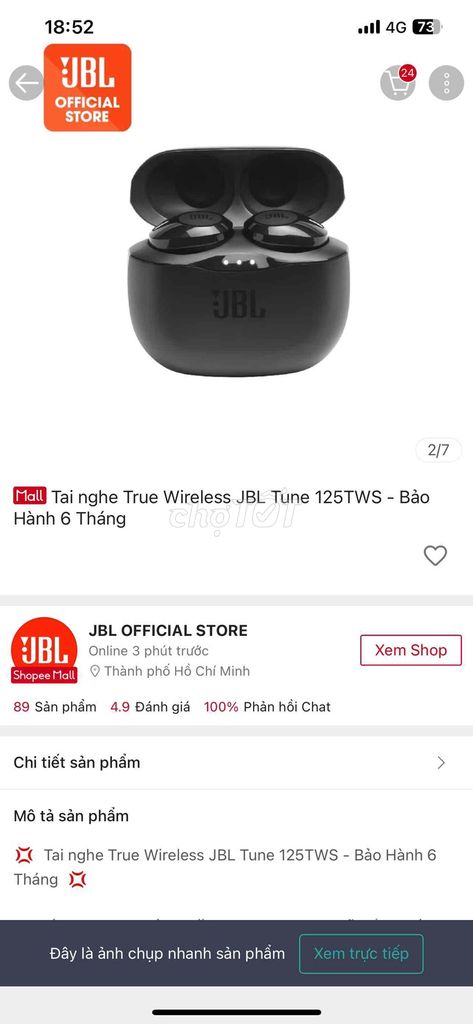 Tai nghe JBL Tune 125TWS Đen. Mua bán Tivi, Âm thanh tại Quận Gò Vấp Tp Hồ Chí Minh được đăng bởi Minh Quang hình 1