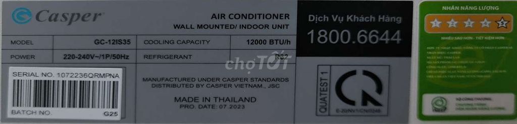 Máy lạnh Casper GC-12IS35 12000 BTU Thái Lan. Mua bán Máy lạnh, điều hoà tại Huyện Hóc Môn Tp Hồ Chí Minh được đăng bởi Hà Thanh Nam hình 1
