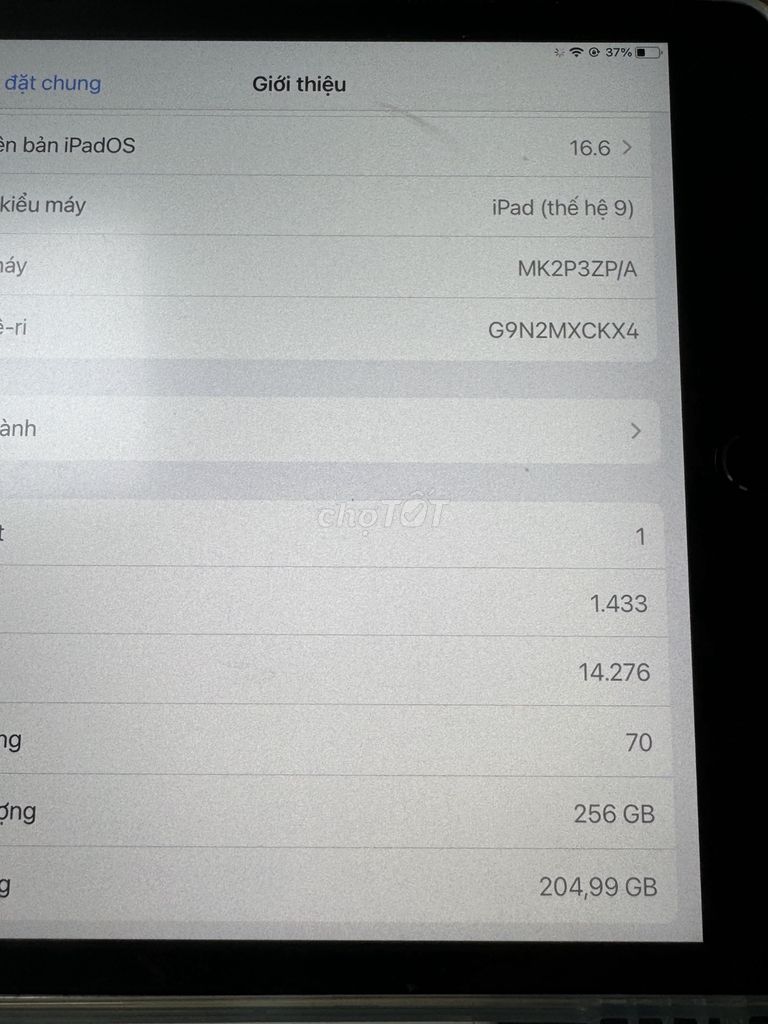 IPAD GEN 9 256gb sạc dưới 50 lần