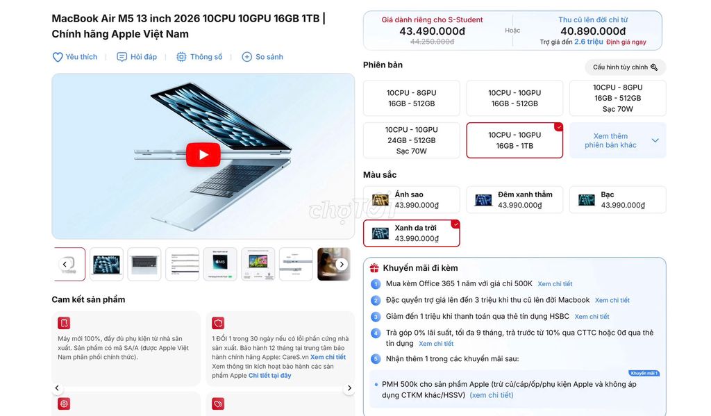  MacBook Air M5 BẢN 16GB/1TB Mới 100% . Mua bán Laptop tại Quận Đống Đa Hà Nội được đăng bởi Nguyễn Thu hình 1