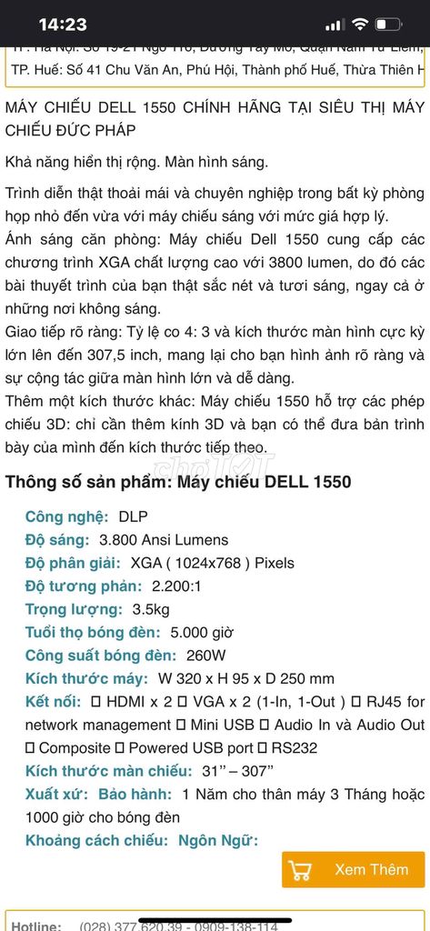 máy chiếu 3D DELL 1550