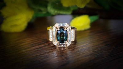 Nhẫn Nam Vàng 14k Đá Sapphire Thiên Nhiên