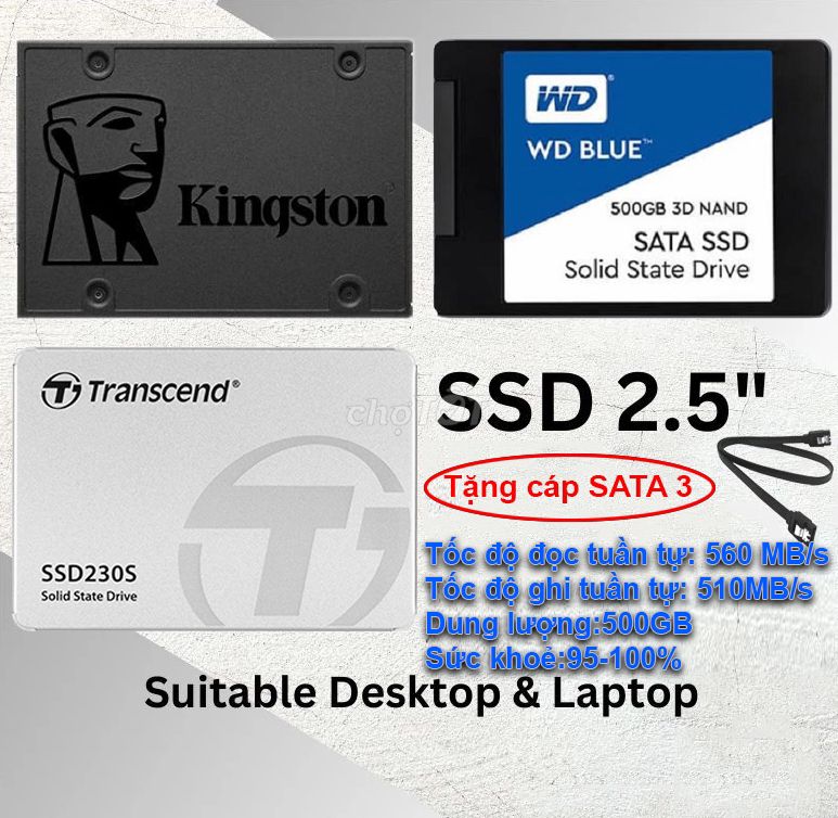 SSD 2.5 500GB KINGSTON, WD, TRANSCEND Tháo máy