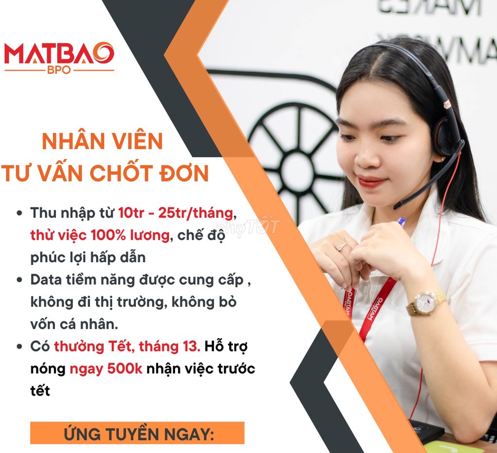 Nhân Viên Tư Vấn-(Có thưởng Tết, Thử việc 100% LC)