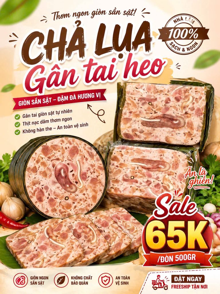 Chả lụa gân tai heo 500gr giòn sần sật nhà làm. Mua bán Đồ ăn, thực phẩm và các loại khác tại Quận 3 Tp Hồ Chí Minh được đăng bởi Cao Trần Ngọc Thi hình 1