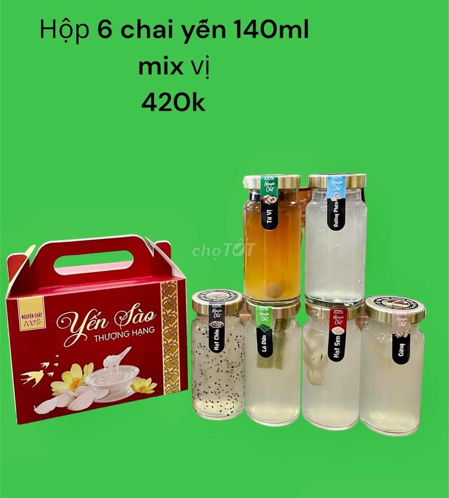 Hộp 6 chai Yến 140ml Mix Vị _Yến Gò Công 65% Yến