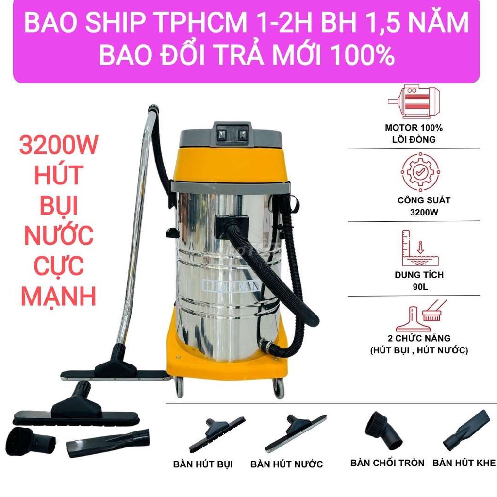 Máy hút bụi công nghiệp 90L 2 motor cực mạnh