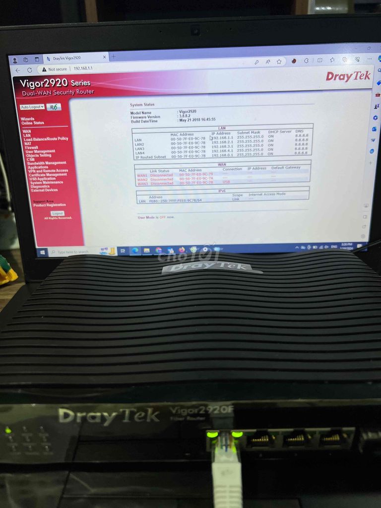 Router draytek 2920F 2Wan 1SFP,1LAN 1G + 4 LAN 1GB
