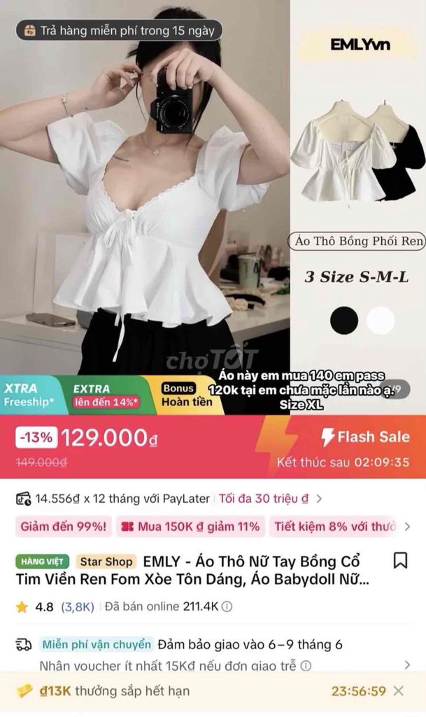 Áo thô nữ EMLY size XL. Mua bán Quần áo tại Thành phố Rạch Giá Kiên Giang được đăng bởi Vân Trang hình 1