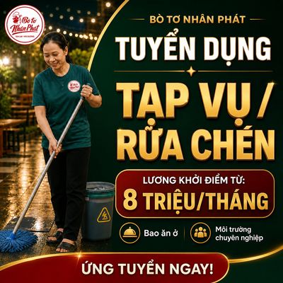 [HCM] TUYỂN TẠP VỤ/ RỮA CHÉN, BAO ĂN Ở, 8 TRIỆU