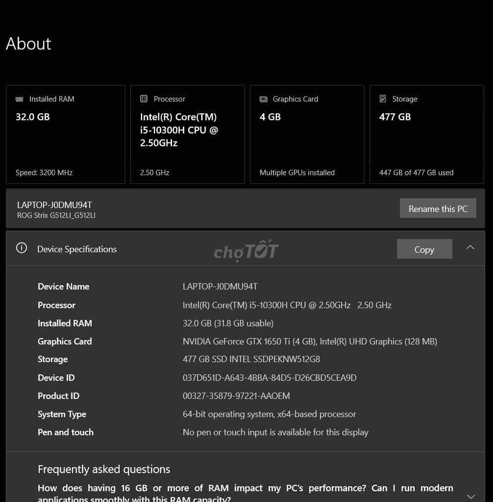 Asus ROG Strix G512LI i5, ram 32GB + TẶNG Bảng vẽ. Mua bán Laptop tại Thành phố Thủ Đức Tp Hồ Chí Minh được đăng bởi Khánh hình 1