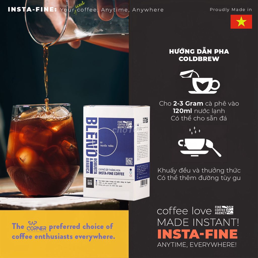 Hộp cà phê sấy pha lạnh Insta-Fine Blend (12 gói)