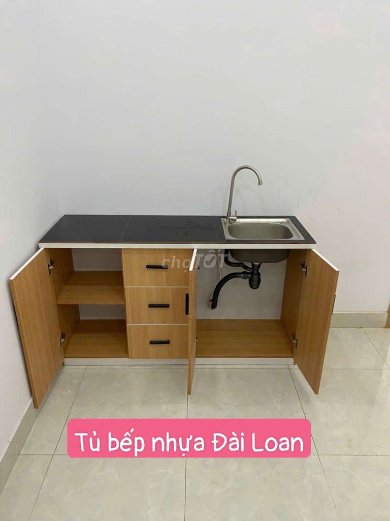 Tủ bếp nhựa Đài Loan ngang 1m40 #sẵn bồn vòi #@#