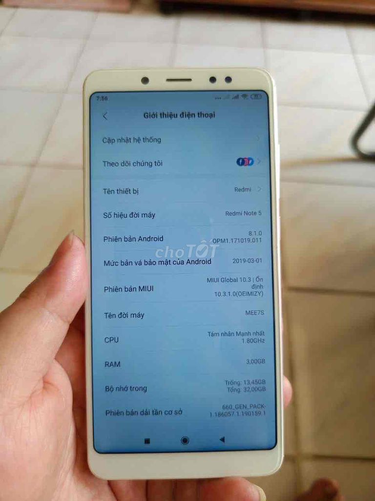 Xiaomi Redmi Note 5 32GB Vàng hồng 90%. Mua bán Điện thoại tại Quận 11 Tp Hồ Chí Minh được đăng bởi To Vi Quoc hình 1