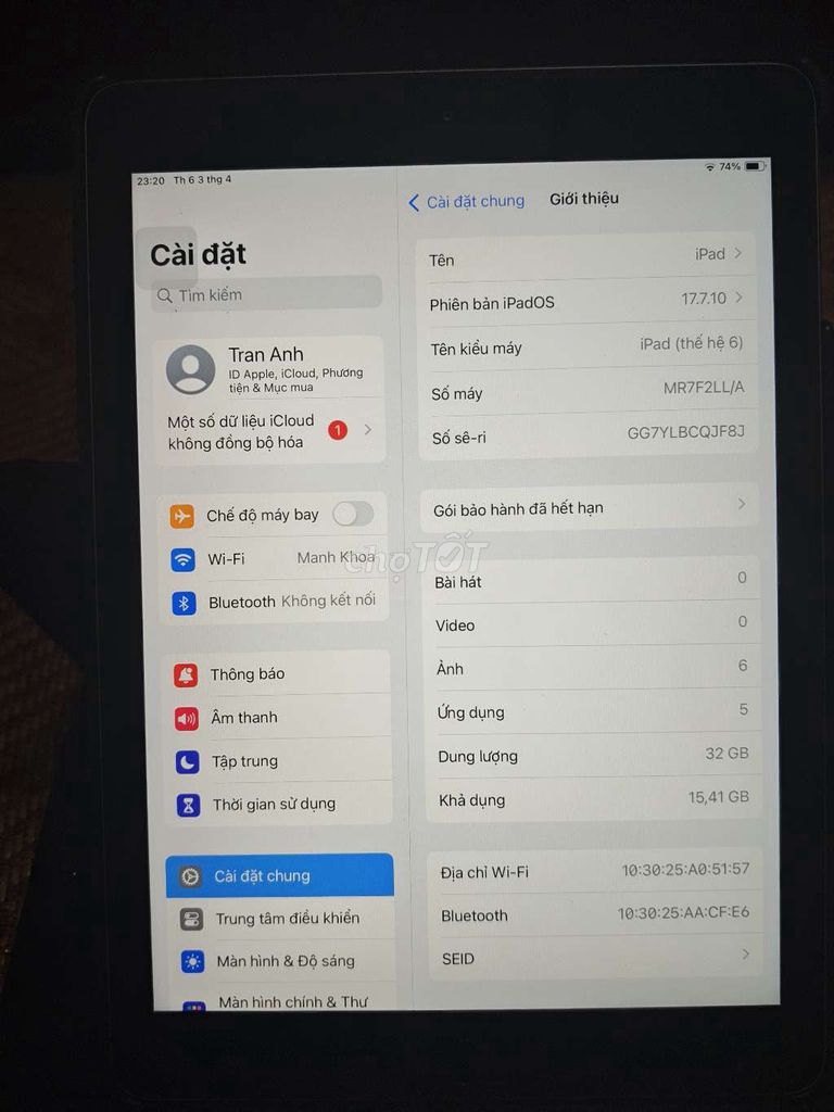 Apple iPad Gen 6 32GB Bạc. Mua bán Máy tính bảng tại Huyện Yên Phong Bắc Ninh được đăng bởi Linh Ánh Khoa hình 1