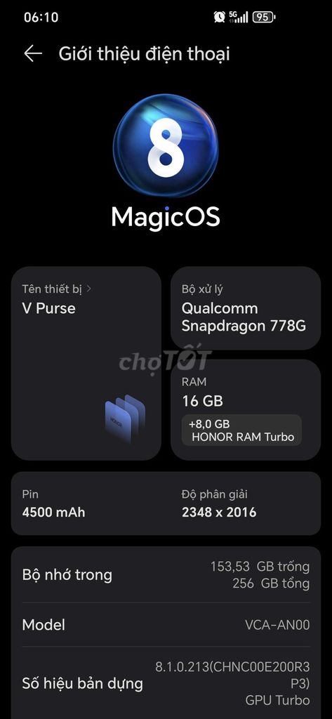 Honor V Purse 16GB/256GB Snapdragon 778G. Mua bán Điện thoại tại Thành phố Thủ Đức Tp Hồ Chí Minh được đăng bởi Duy Phúc hình 1