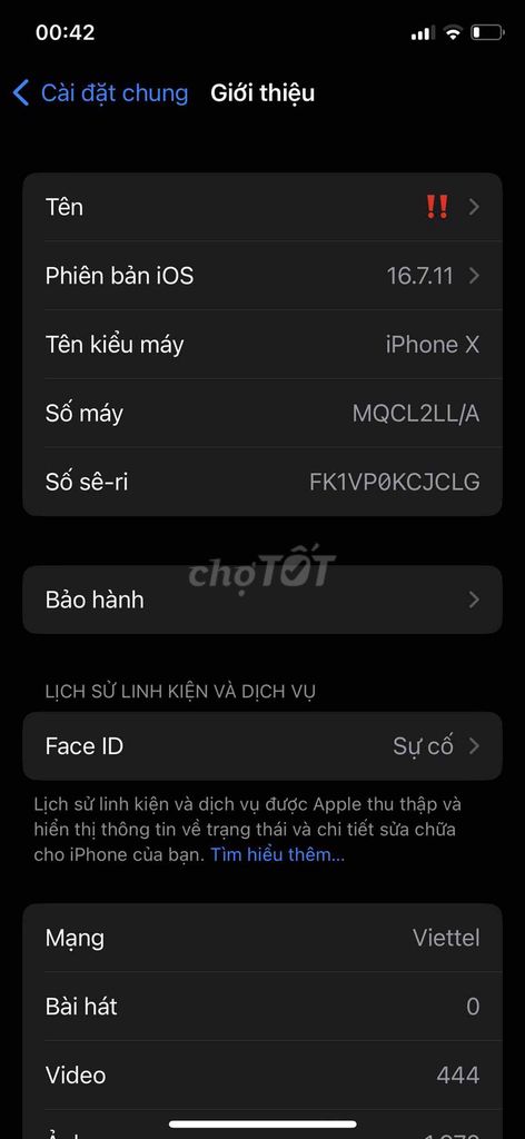 Apple iPhone X Mất Face ID. Mua bán Điện thoại tại Huyện Yên Định Thanh Hóa được đăng bởi Thao Van hình 1