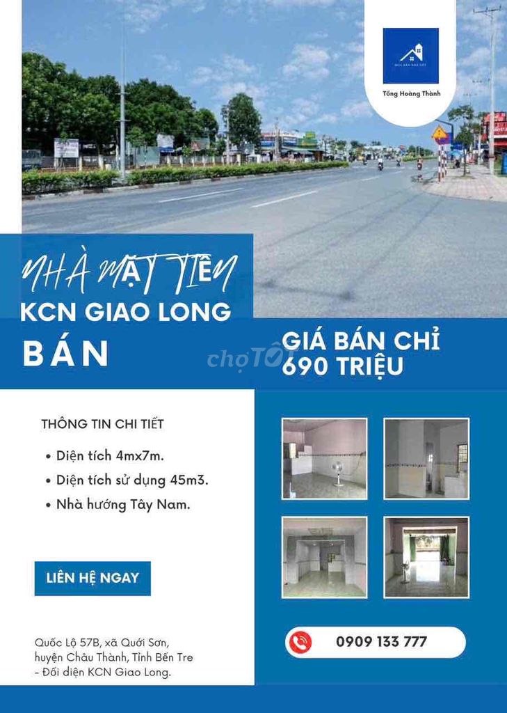 BÁN NHÀ MẶT TIỀN QUỐC LỘ 57C, ĐỐI DIỆN KCN GIAO LONG