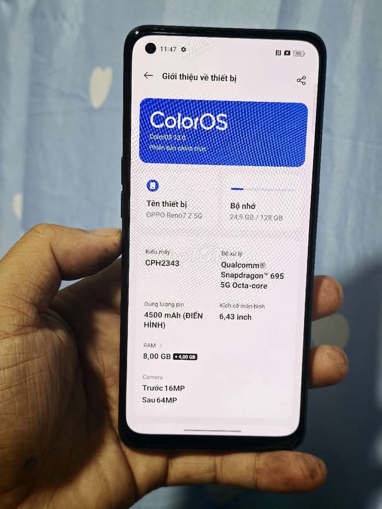 Oppo Reno 7z 5G 128GB Đen Like New. Mua bán Điện thoại tại Quận Nam Từ Liêm Hà Nội được đăng bởi Hoàng Đông hình 1