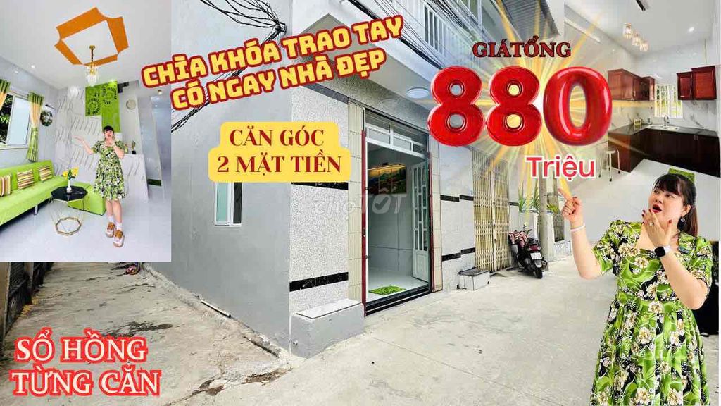 căn gocs 2 mặt tiền có sổ từng căn chỉ 880tr hướng đông nam 2pn 2wc