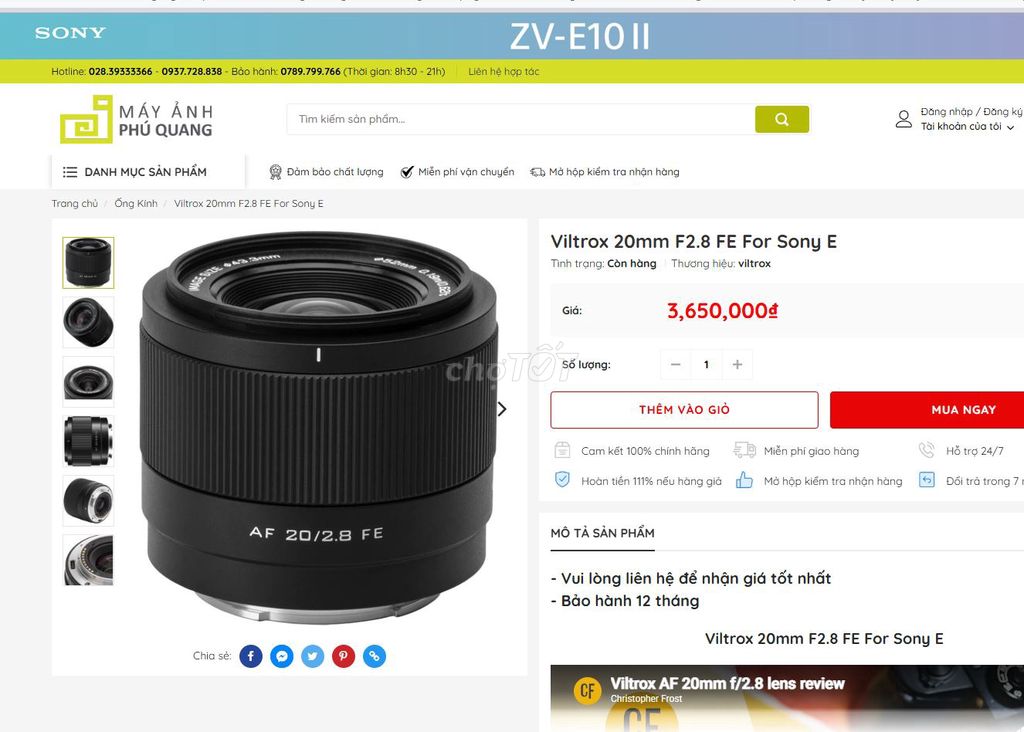 Ống kính Viltrox 20mm F2.8 FE Sony E. Mua bán Máy ảnh, Máy quay tại Quận Cẩm Lệ Đà Nẵng được đăng bởi Thanh dũng hình 1
