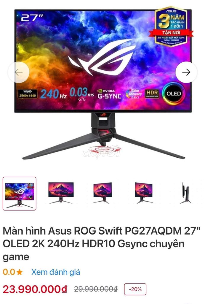 Màn hình Asus ROG Swift PG27AQDM 27" OLED 2K 240Hz