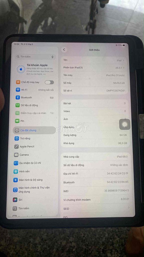 Bán IPAD PRO 2018 64gb  5G+ WIFI Zin đét Full CN. Mua bán Máy tính bảng tại Thành phố Buôn Ma Thuột Đắk Lắk được đăng bởi Hoàng Thế Vĩnh  hình 1