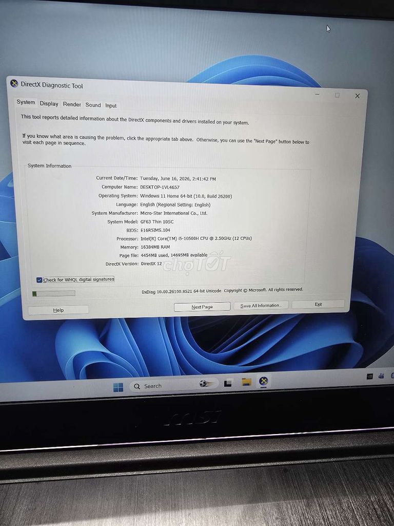 MSI GF63 Thin 10SC i5-10500H/16G/256G/GTX 1650 zin. Mua bán Laptop tại Quận 12 Tp Hồ Chí Minh được đăng bởi Cầm Đồ Thanh Lý hình 1