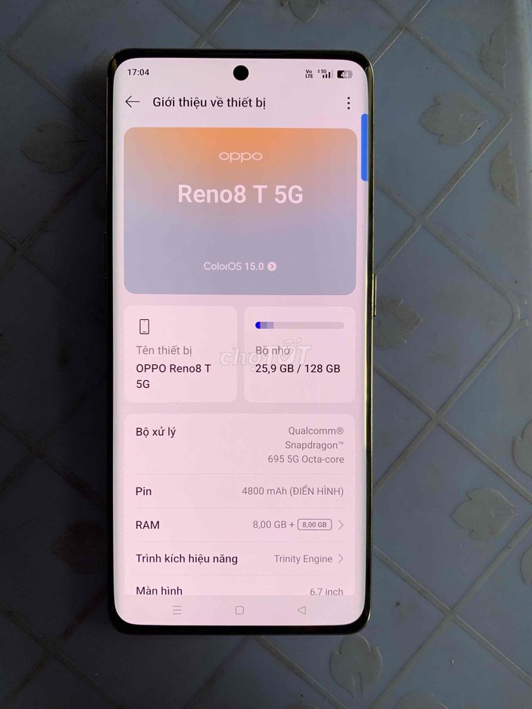 Oppo Reno 8T 5G 8/128GB Vàng. Mua bán Điện thoại tại Quận Bình Tân Tp Hồ Chí Minh được đăng bởi lê quốc chương hình 1