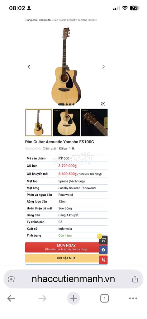 bán đàn guita yamaha FS 100C. Mua bán Nhạc cụ tại Quận Ninh Kiều Cần Thơ được đăng bởi Hồ Văn Tín hình 1