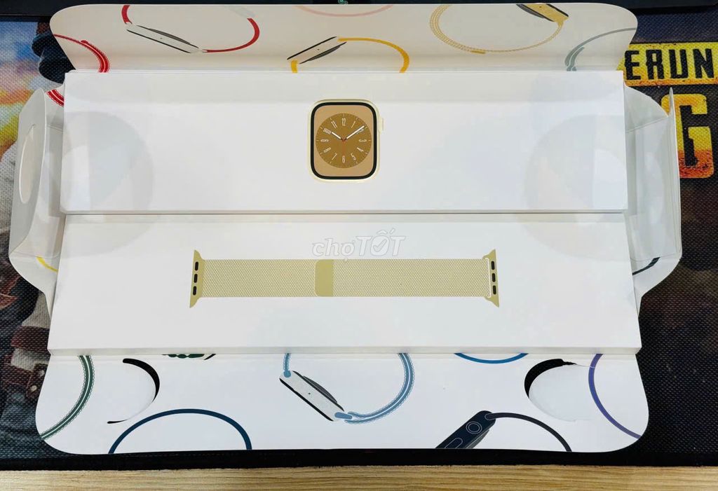 Em bán APPLE WATCH SERI 8 45MM  THÉP GOLD NEW SEAL