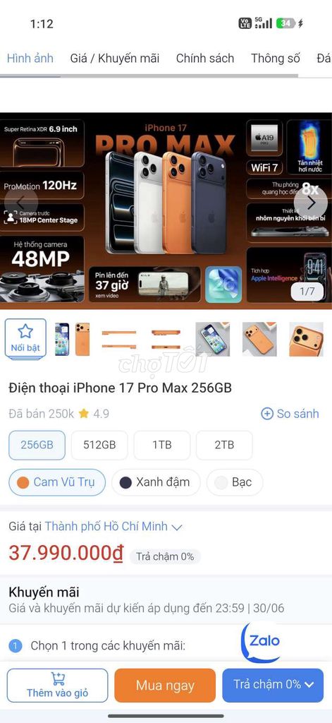 17 Promax 256GB Orange VN. Mua bán Điện thoại tại Thị xã Phú Mỹ Bà Rịa - Vũng Tàu được đăng bởi Shark Store Phú Mỹ hình 1