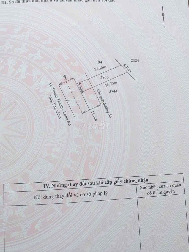 mặt tiền đường nhựa ấp Phước thuận; bán đất gấp;