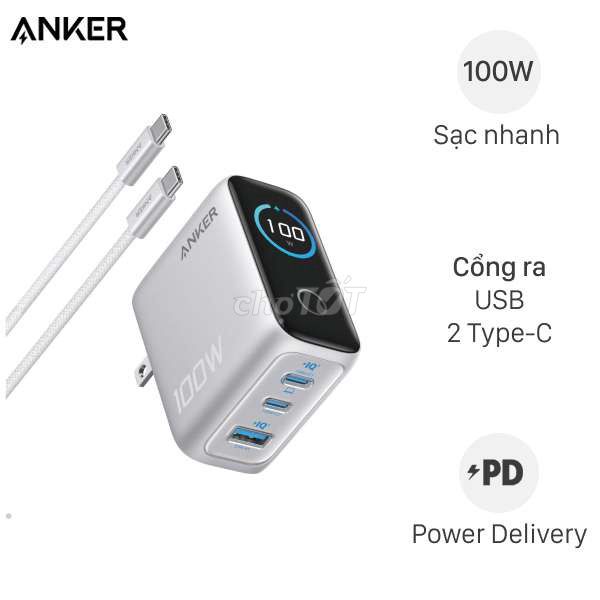 Sạc Anker 100W 2 Type-C USB Trắng. Mua bán Phụ kiện (Màn hình, Chuột...) tại Huyện Kim Bảng Hà Nam được đăng bởi Moon hình 1