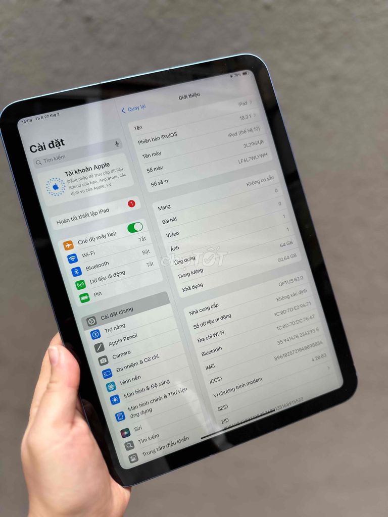 Apple iPad Gen 10 5G/64GB Xanh. Mua bán Máy tính bảng tại Quận Cầu Giấy Hà Nội được đăng bởi CACA IPAD STORE hình 1