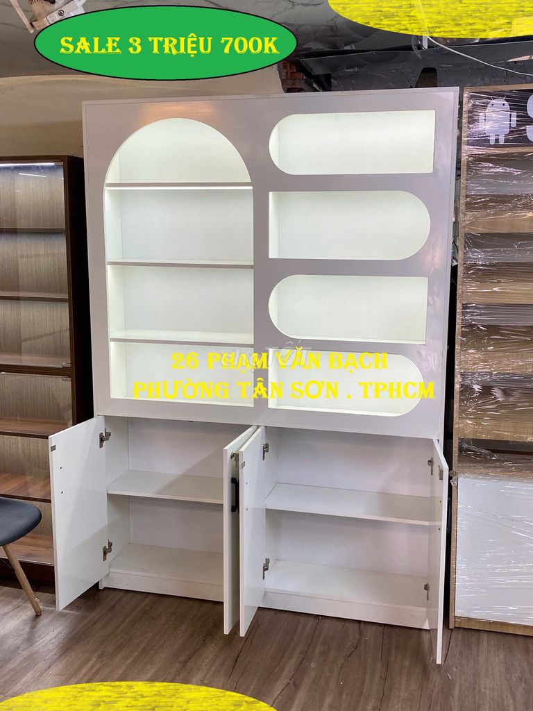 TỦ TRƯNG BÀY MỸ PHẨM SPA DECOR  SHOP 140X200X30CM . Mua bán Tủ, kệ gia đình tại Quận 12 Tp Hồ Chí Minh được đăng bởi XƯỞNG THI CÔNG NỘI THẤT TẠI TPHCM hình 1