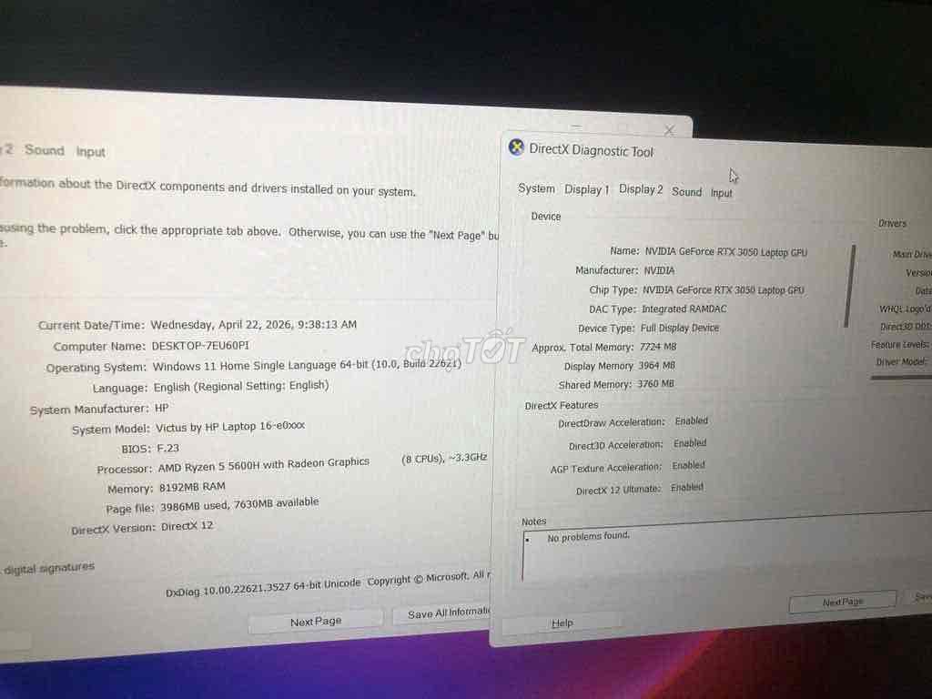HP Victus 16 Ryzen 5 8GB/512GB. Mua bán Laptop tại Quận Gò Vấp Tp Hồ Chí Minh được đăng bởi Cường hình 1