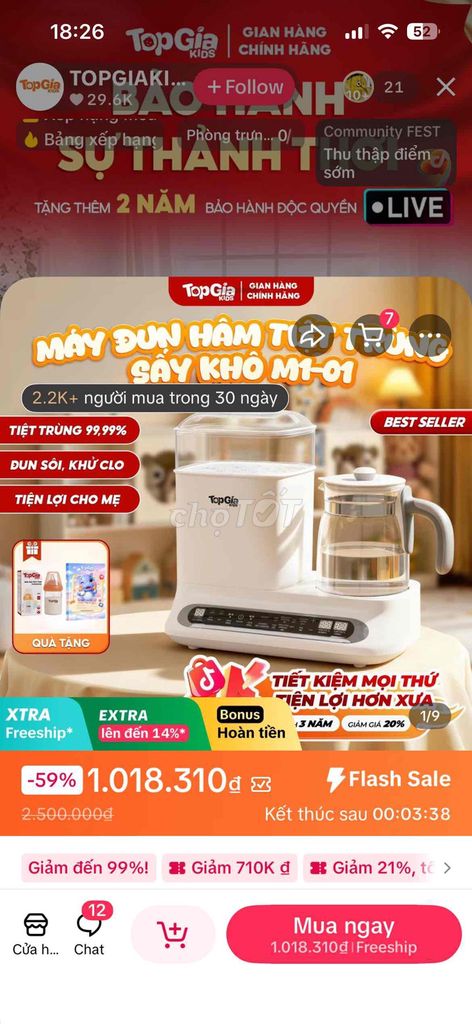 Máy tiệt trùng TopGia Kids M1-01 Trắng. Mua bán Mẹ và bé tại Thành phố Buôn Ma Thuột Đắk Lắk được đăng bởi hiền nguyễn hình 1